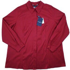 NWT Marina Rinaldi Button Blouse 22 Tania $185 Made Italy Red Plus Long Sleeve